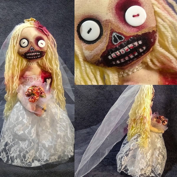 Stoffpuppe / Leichenbraut / Totenkopf / Gothic Puppe / Zombie Braut / Puppe mit gruseligem Hochzeitskleid / Leiche Braut
