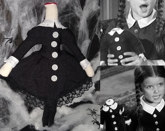 Wednesday Addams / wednesday addams / Merlina / the mad addams / Morticia / gothic cloth doll / creepy / headless doll