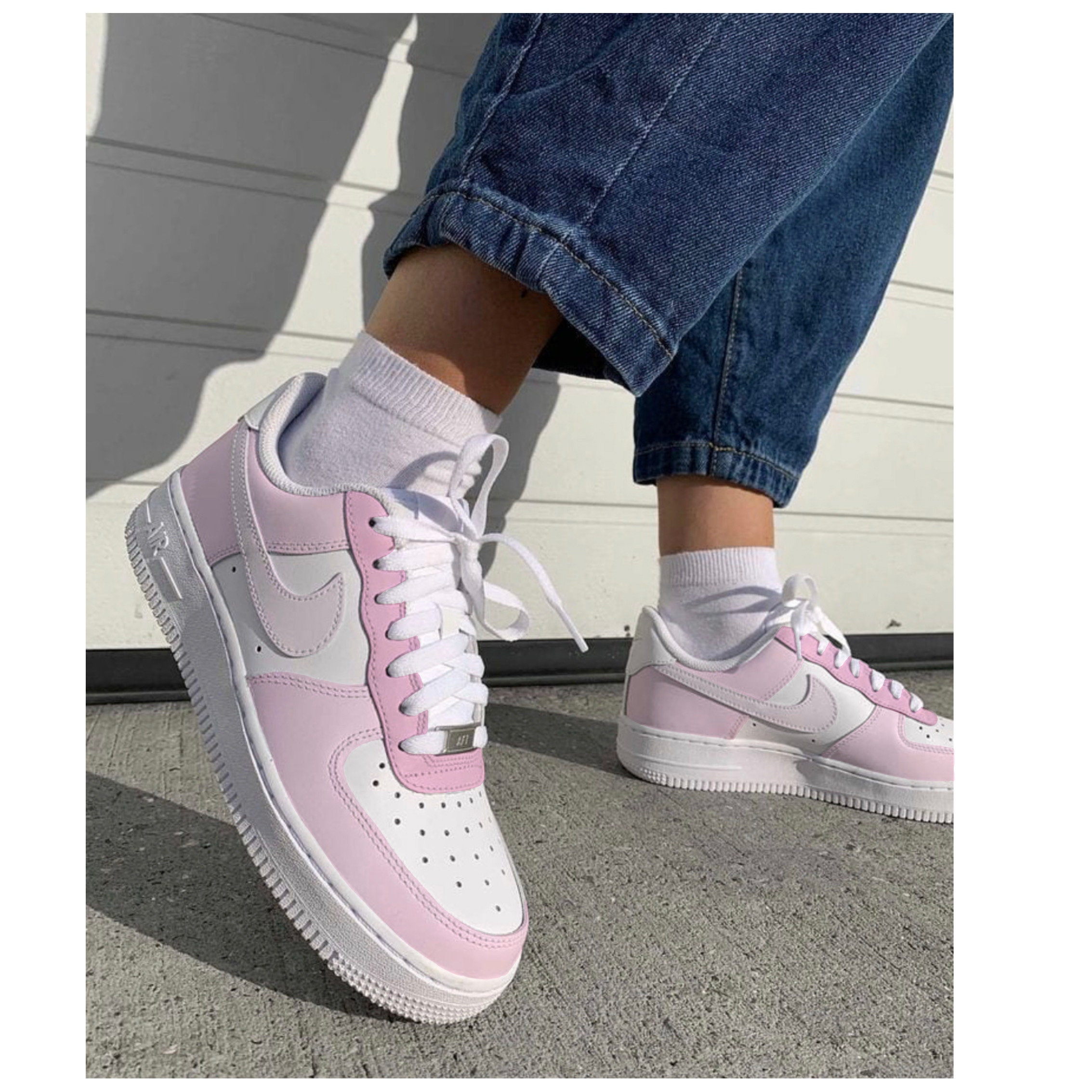 pink and white high top air force ones