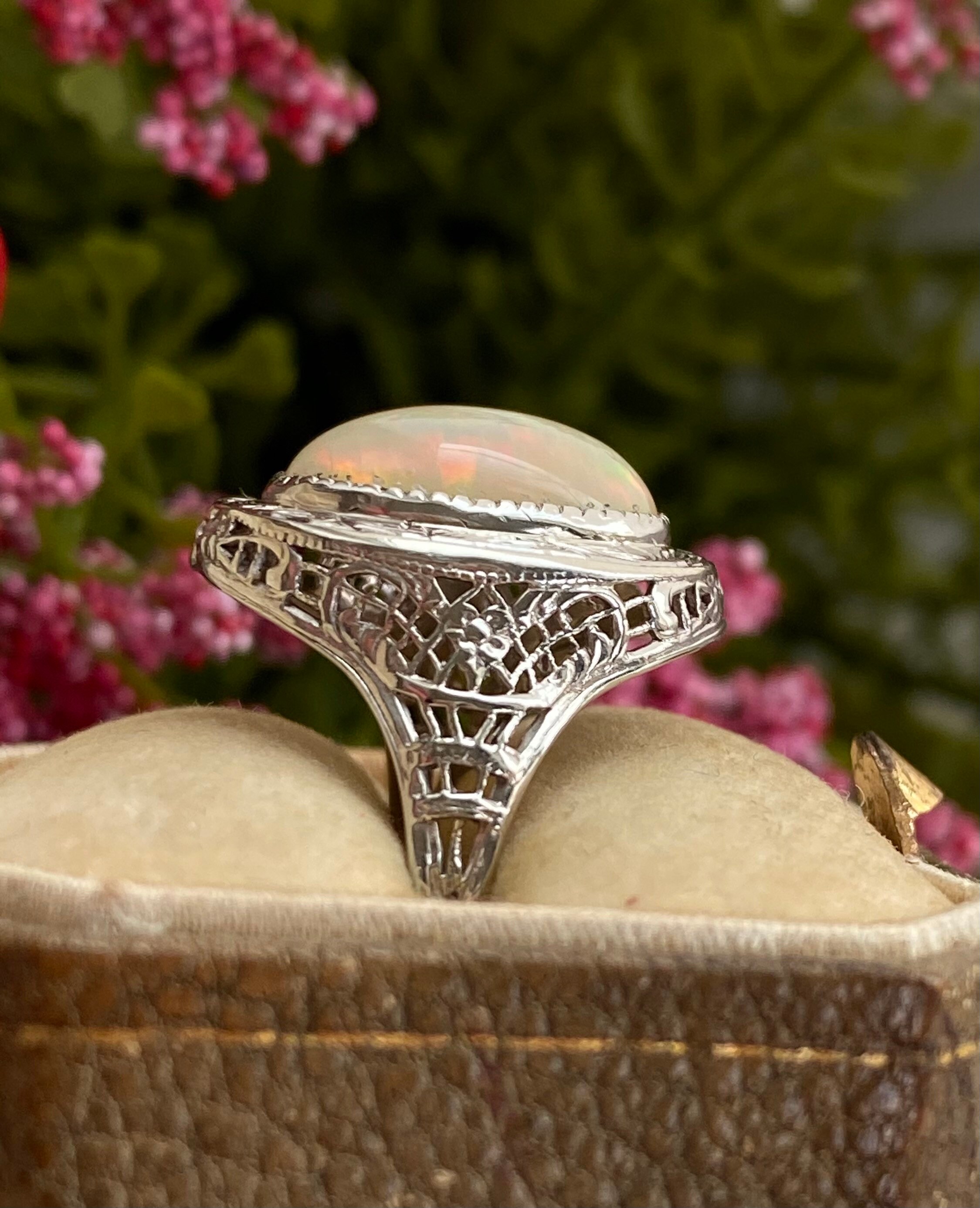 Antique Art Deco Opal Ring in 10K Gold 2.09 carats Etsy