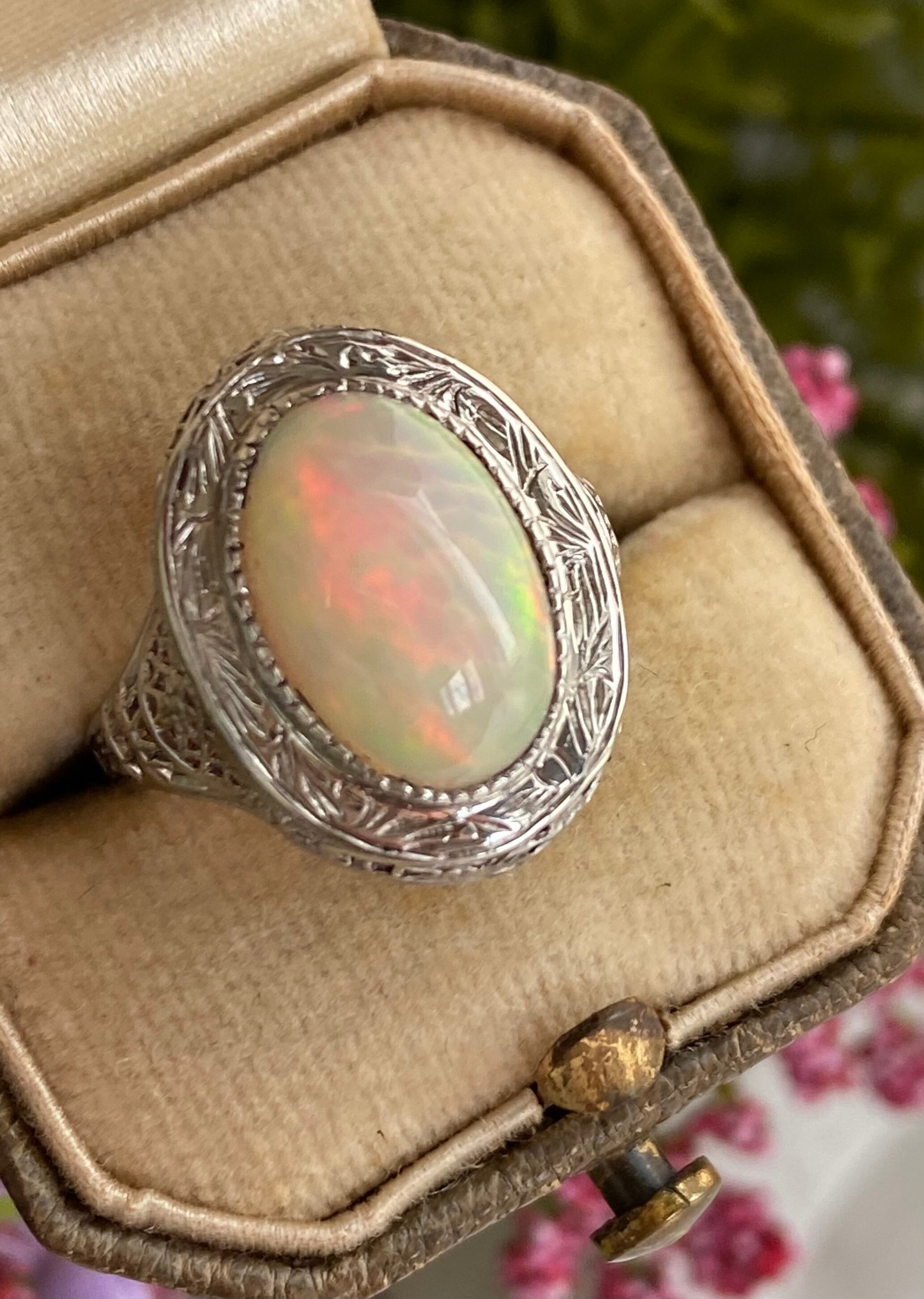 Antique Art Deco Opal Ring in 10K Gold 2.09 carats Etsy