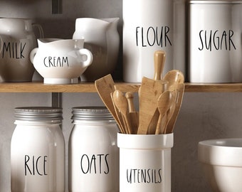 Minimalist Kitchen Jar Stickers | Rae Dunn Inspired Pantry Labels
