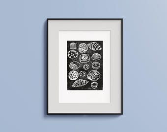 Pastries – Original signed linoprint (black ink) on paper