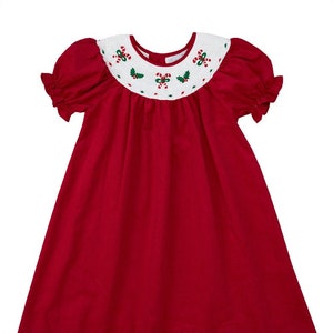 Rotes Gesmoktes Zuckerstange und Holly Kleid (GRÖSSEN 3 M-24 M, 2T-4T, 4-6)