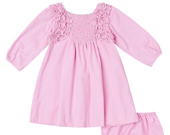 Ruffle Pleated Pink Corduroy Dress & Diaper Cover