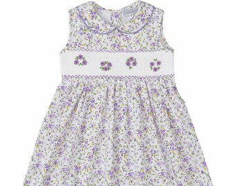 Girls Bishop Floral Smocked Dress Pink & Lavender