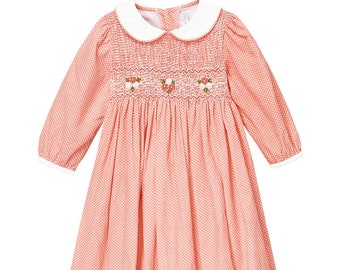 Orange Polka Dot Smocked A-Line Dress