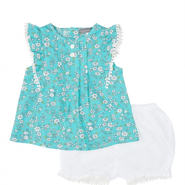 Turquoise & Ivory Liberty  Swing Top And Bloomers