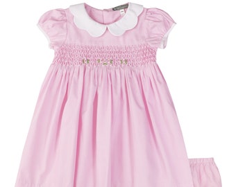 SARAH LOUISE -  Smocked Peter Pan Collar With Flower Detail Dress - Pink main image 0
