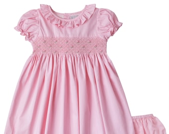 Pink Ruffle Collar Smocked Dress & Diaper Cover