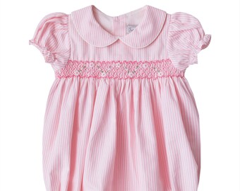 Pink Stripe Peter Pan Collar Smocked Bubble