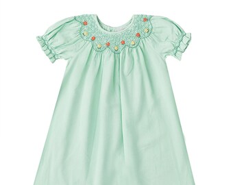 Brown Corduroy Geo Smocked With Flowes Long Sleeve Bishop Dress main image 0
