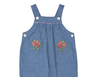 Floral Embroidered Denim Overalls