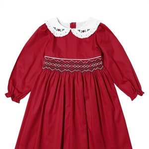 Rotes Gesmoktes Langarm Kleid mit Spitzenkragen (GRÖSSEN 4, 6, 6X)