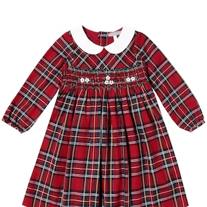 Kariertes, Rot Gesmoktes Langarm-Kleid (GRÖSSE 18 M, 4-6X)