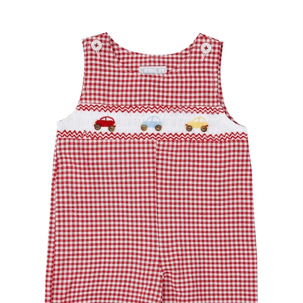 Blue puppy hand smocked boy stripe jonjon