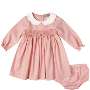 Pink Smocked Long-Sleeve Corduroy Dress + Bloomer (SIZES 18M, 24M)