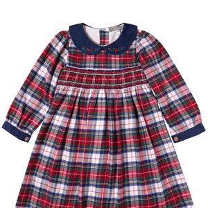 Rot kariertes Langarm Gesmoktes Kleid mit Fliege und Schärpe (GRÖSSEN 12 M-24 M, 2T-4T, 4-6X)