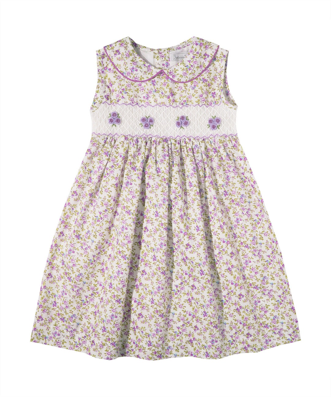 Hand Smocked Peter Pan Collar Short Sleeve Dress in Burgundy (12mths-10yrs)