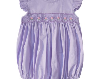 Lavender Polka Dot Smocked Angel Sleeve Bubble