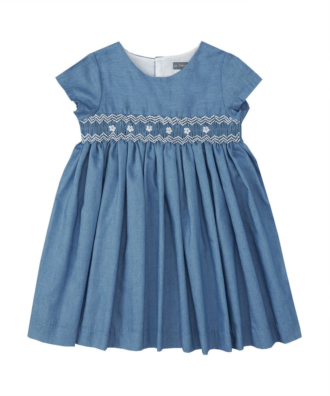 Smocked Collared Neck Cap Sleeve Denim Dress