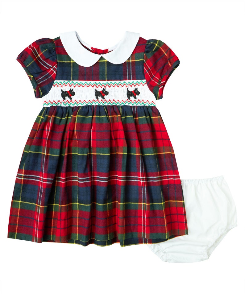 Red & White Plaid Smocked Black Scottie Dog Dress and Diaper Etsy