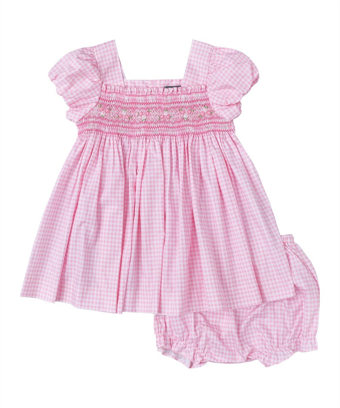 Pink & White Gingham Smocked Dress and Bloomers - Etsy