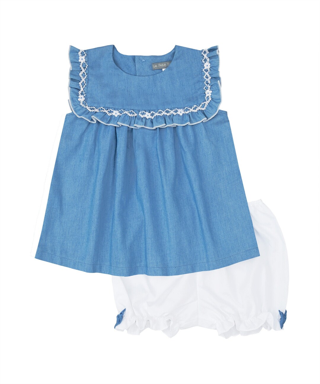 Blue & White Smocked Denim Ruffle Top and Bloomers - Etsy