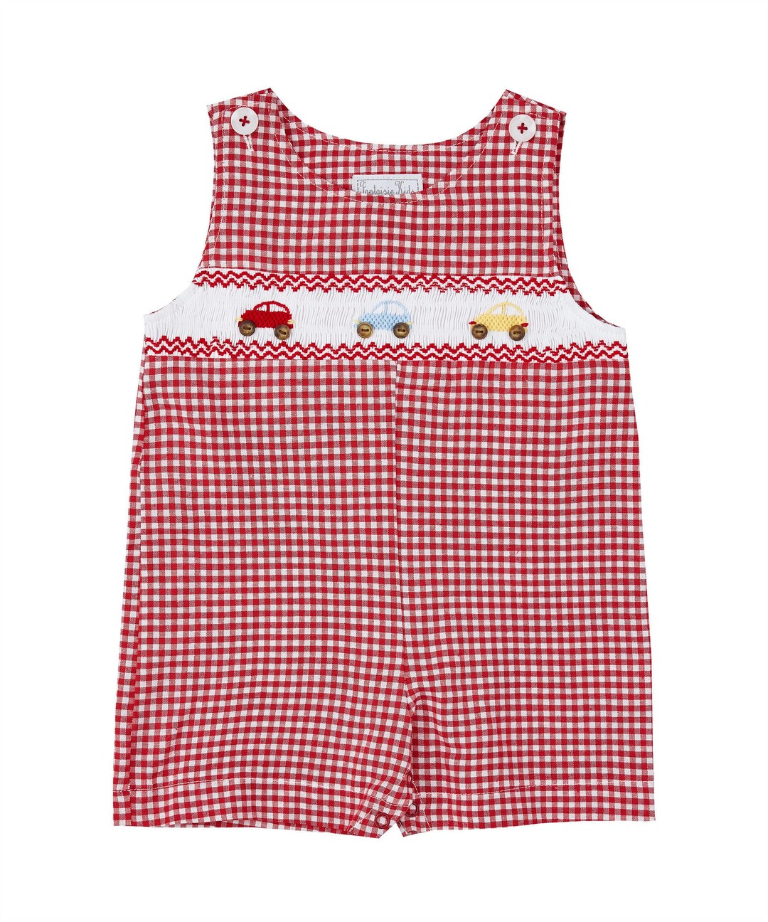 Handsmocked Red Jon Jons With Multicolor Car Detail Etsy