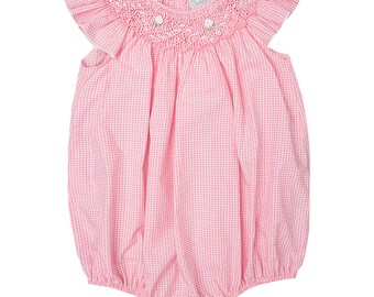 Pink Gingham Smocked Bubble