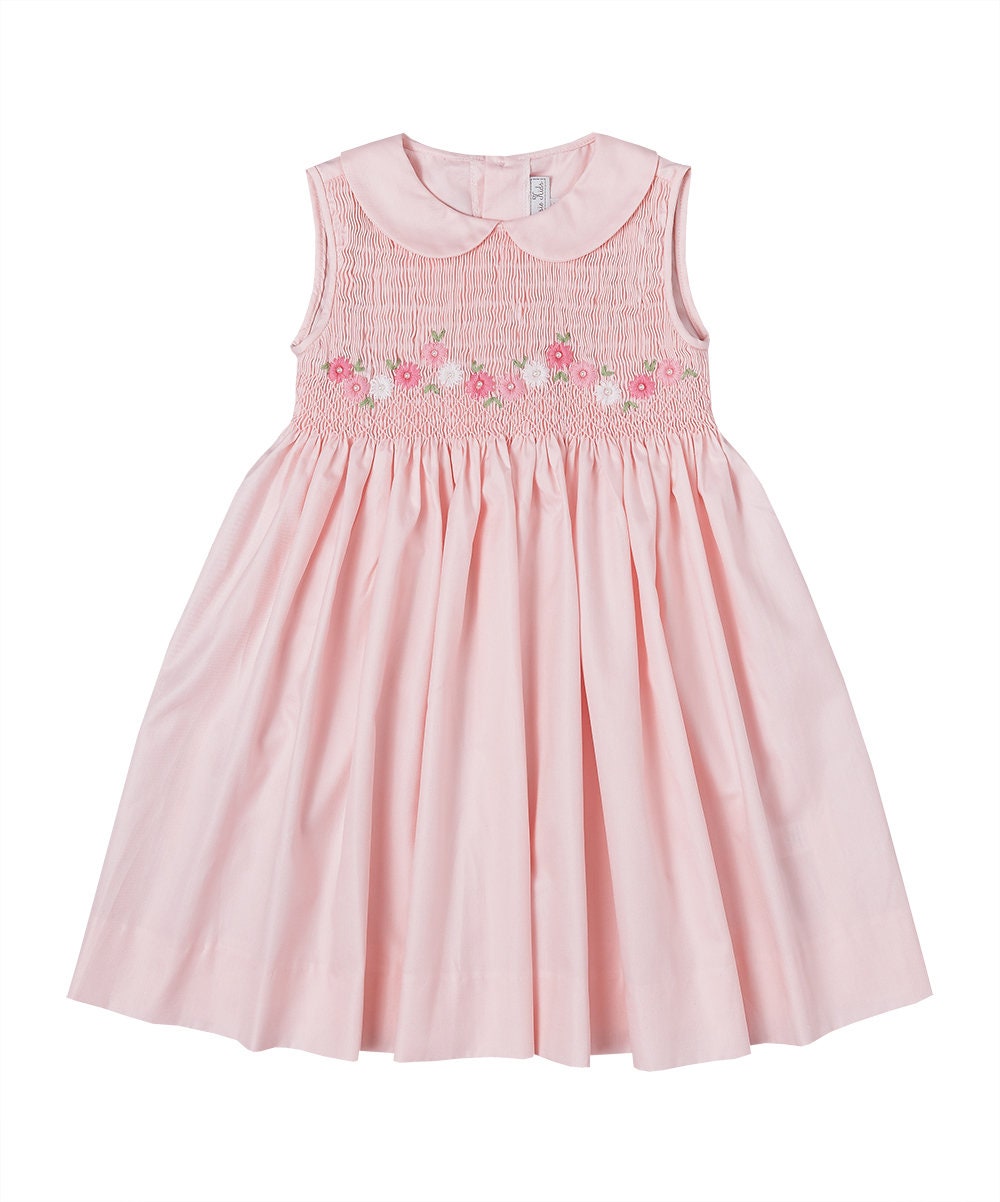 SARAH LOUISE -  Smocked Peter Pan Collar With Flower Detail Dress - Pink main image 1