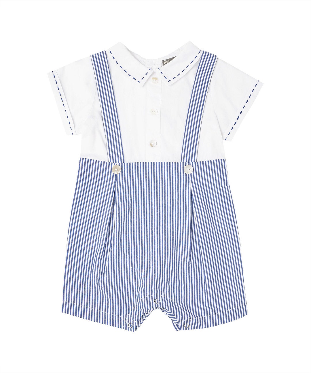 Blue White Stripe Boy Romper Etsy Canada