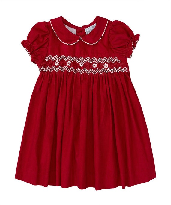 Smocked Red Peter Pan Collar Corduroy Dress | Etsy
