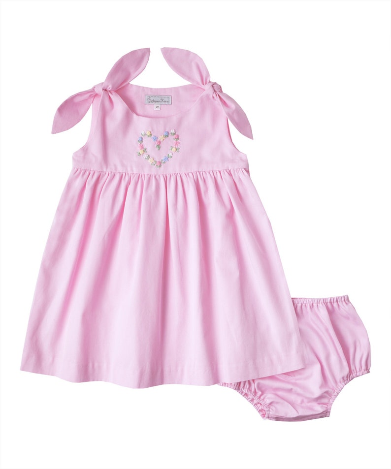 Pink Shouldertie Embroidered Dress Etsy