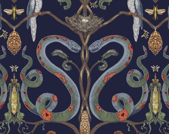 Snake Party Wallpaper: Morris Style Removable Wall Decoration - USA Made