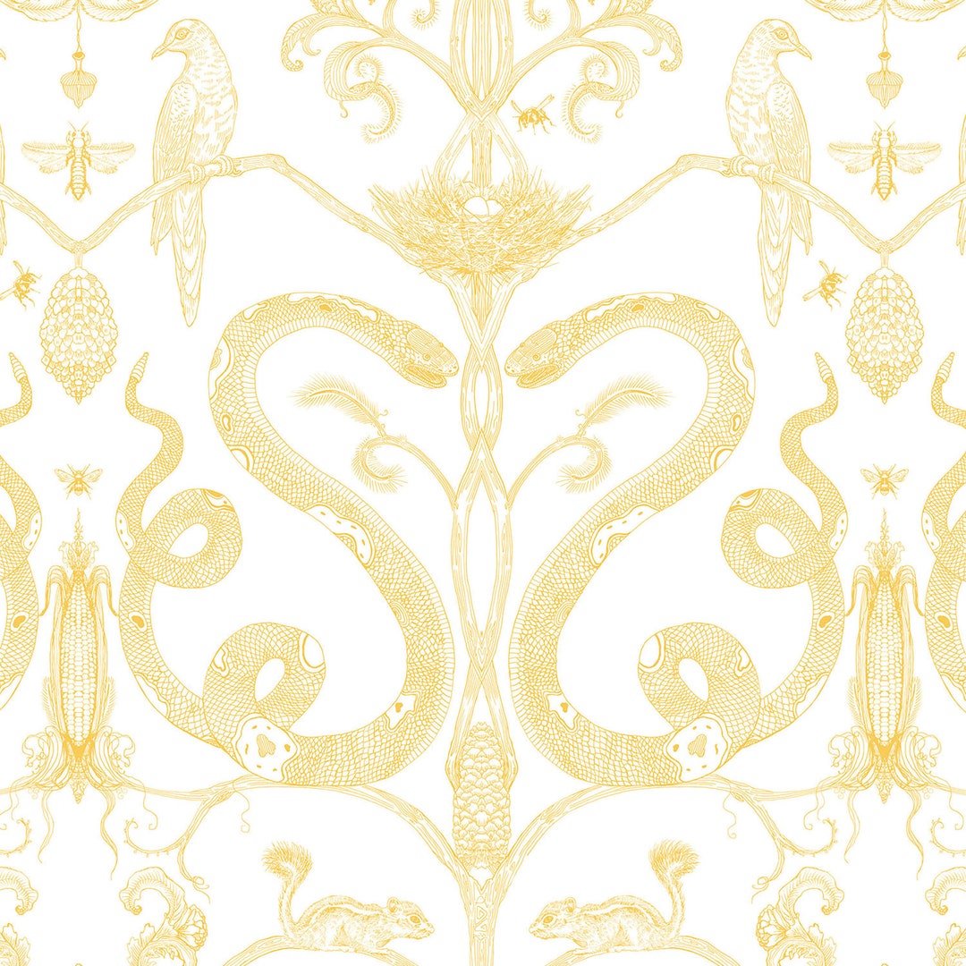 Snake Party, Wallpaper Gold on Whiteall Colorsremovable Wall Decorpeel