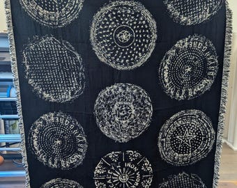 Brooklyn Manhole Blanket-White on Black-Woven Blanket, Decorative Tapestry, Eco-Friendly, Made in the USA