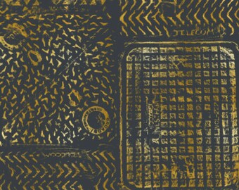 Thames, Manhole Wallpaper Gold on Black+all color|removable wall decoration| peel and stick |pre pasted wallpaper | MADE IN USA