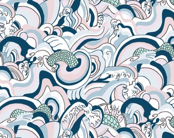 Ikuchi Sea Monster Wallpaper: Japanese Wave Art, Removable Wall Decor - Made in USA