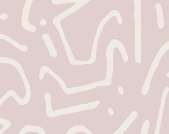 Może przedstawiać: Abstrakcyjny wzór z białymi liniami na jasnoróżowym tle. Linie są zakrzywione i tworzą geometryczny wzór.