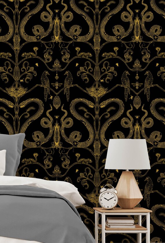 Snake Party Wallpaper gold on blackall colorsremovable wall Etsy
