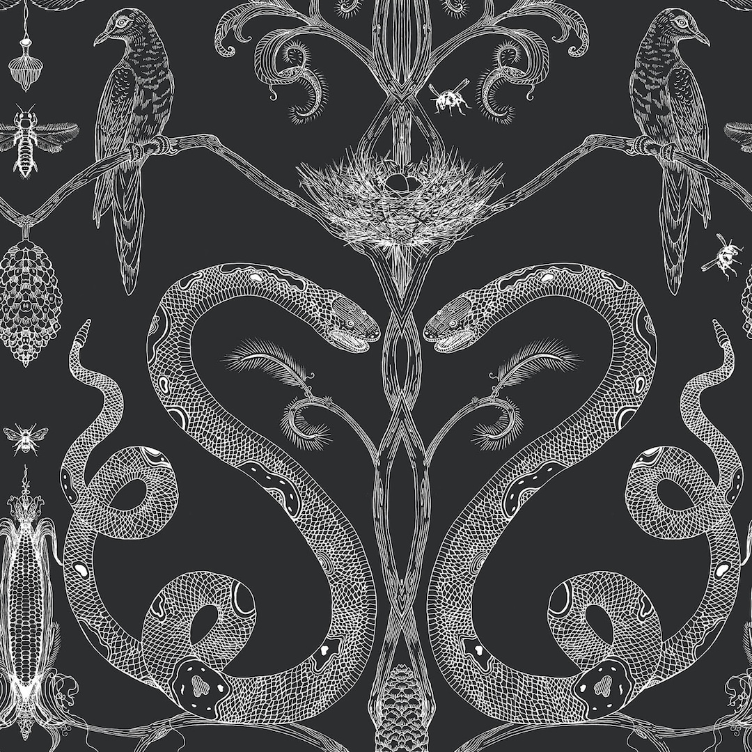 Snake Party Wallpaper White on Blackall Colorsremovable Etsy