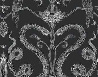 Snake Party White on Black+all colors|removable wall decoration|peel and stick|pre pasted wallpaper|removable wallpaper MADE IN USA