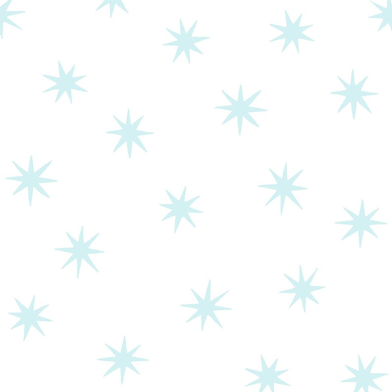 May include: A seamless pattern of light blue stars on a white background.