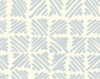 Hatched Wallpaper: Sky Blue on Cream, Modern Removable Wall Decor