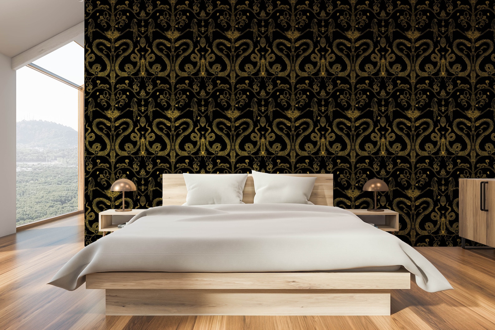 Snake Party Wallpaper Gold on Blackall Colorsremovable Wall Etsy