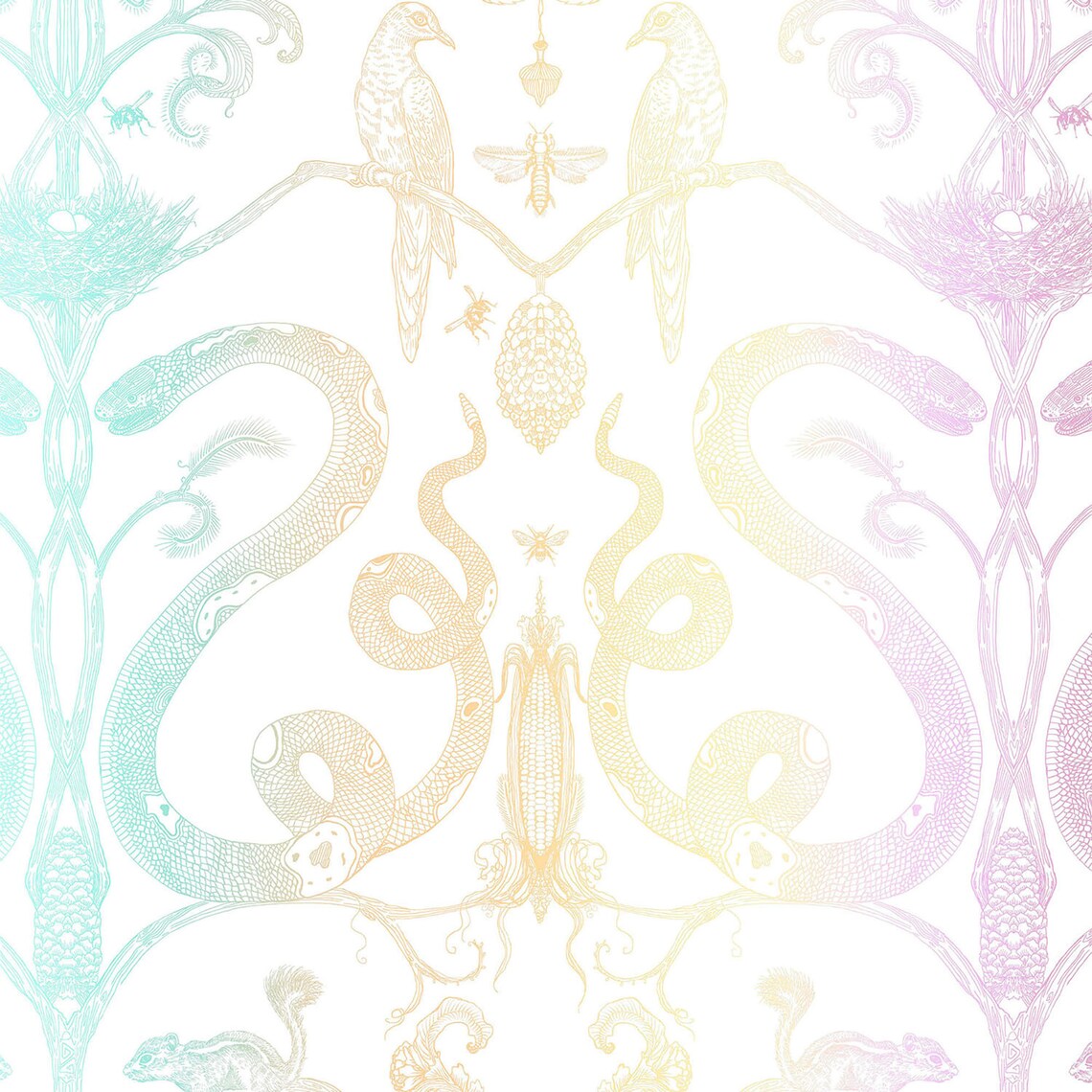 Snake Party Wallpaper Gold on Whiteall Colorsremovable Wall Etsy