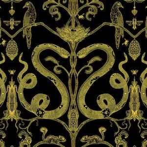 Snake Party Wallpaper Gold on Black+all colors|removable wall decoration|peel and stick|pre pasted wallpaper|removable wallpaper MADE IN USA