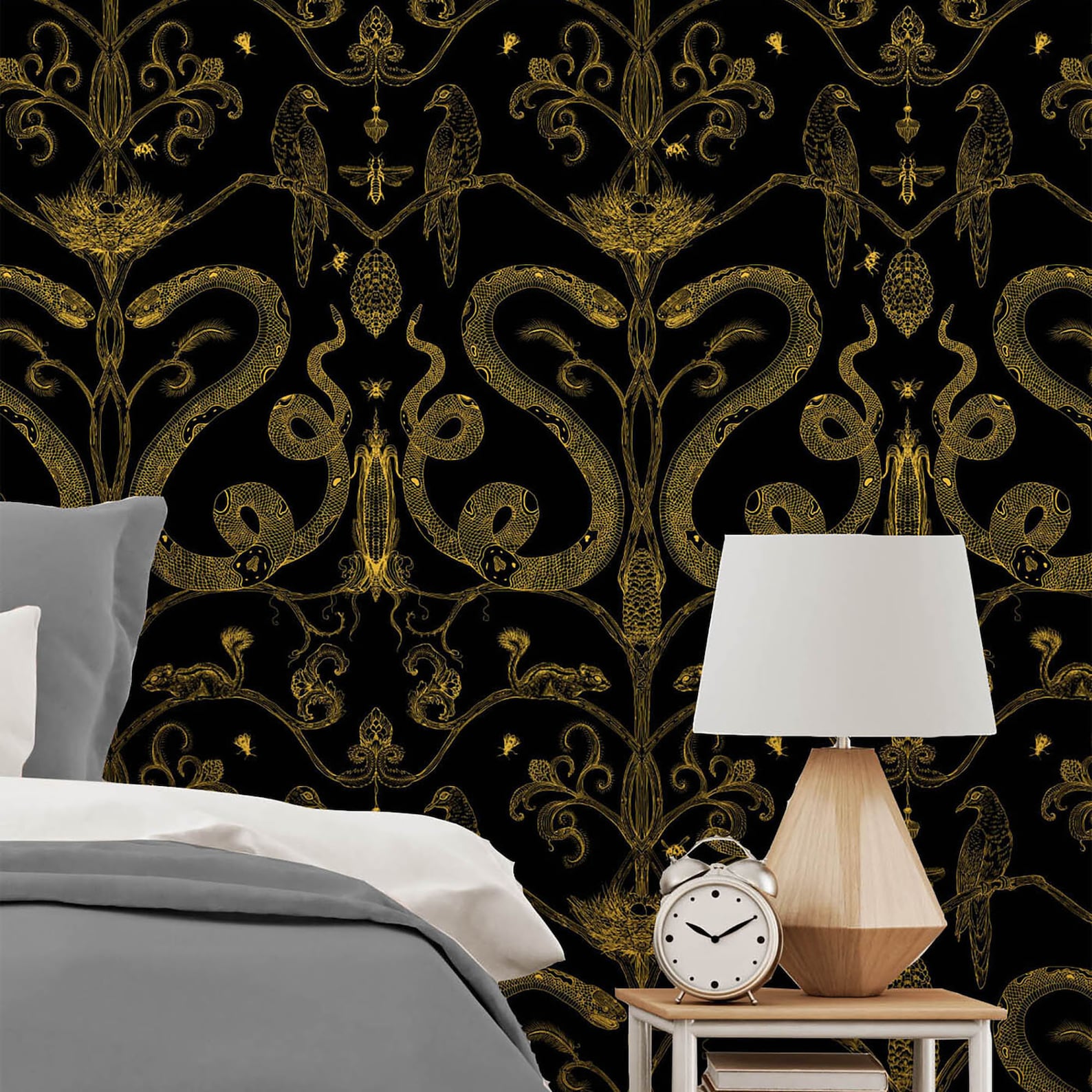 Snake Party Wallpaper Gold on Blackall Colorsremovable Wall Etsy