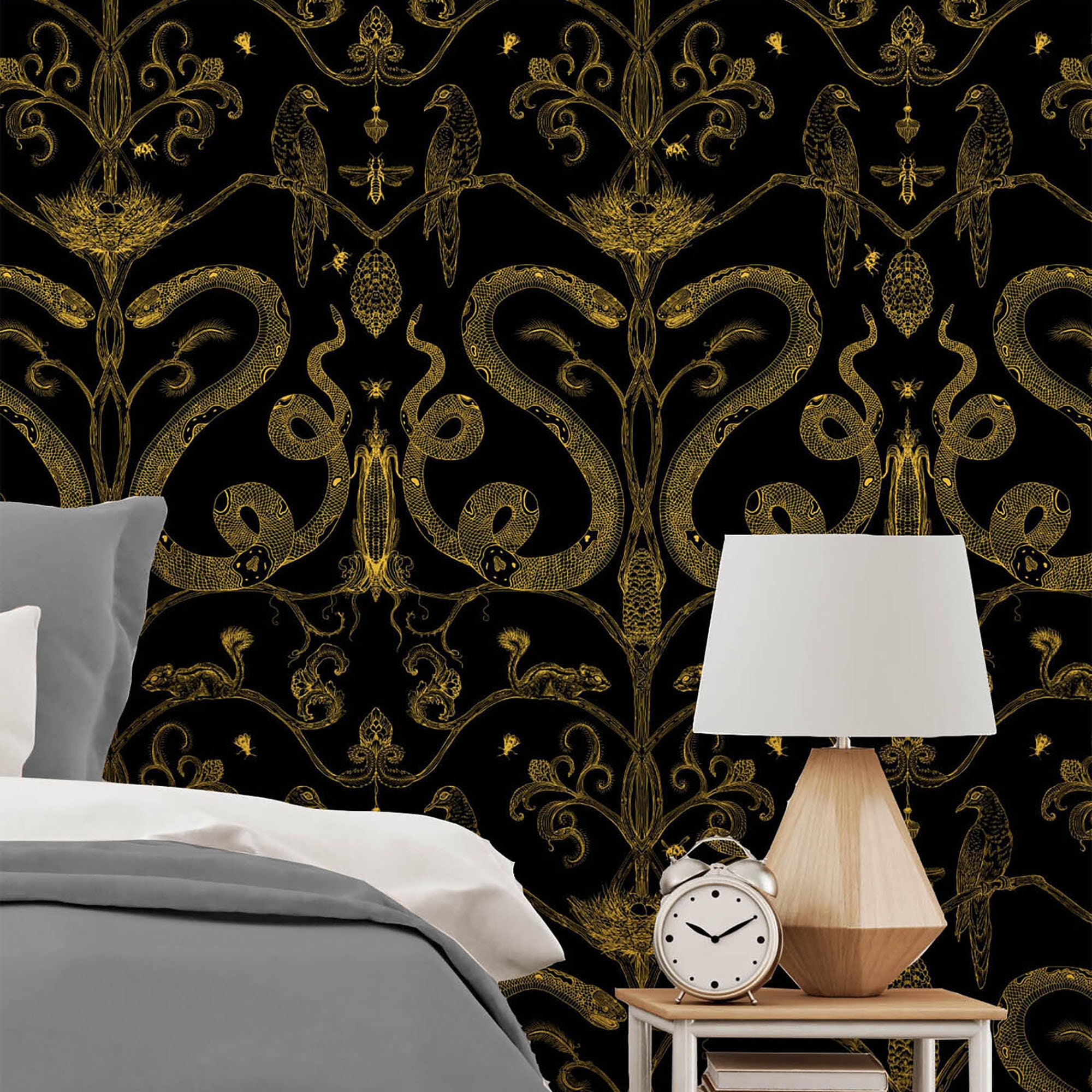 Snake Party Wallpaper Gold on Blackall Colorsremovable Wall Etsy